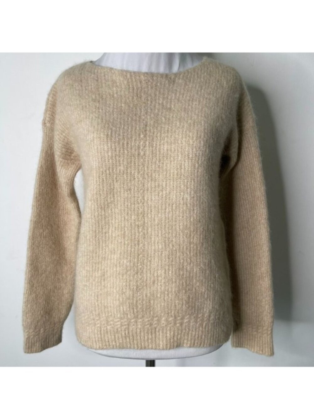 Sezane Amiel Jumper Sweater Beige Baby Alpaca Blend Knit Ribbed Size Small S